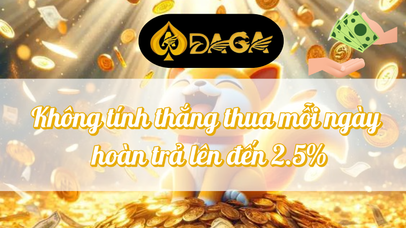 Không tính thắng thua mỗi ngày hoàn trả lên đến 2.5%